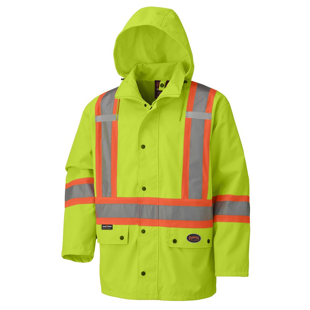 PIONEER HI-VIS 450D SAFETY JACKET - 100% WATERPROOF - DETACHABLE HOOD