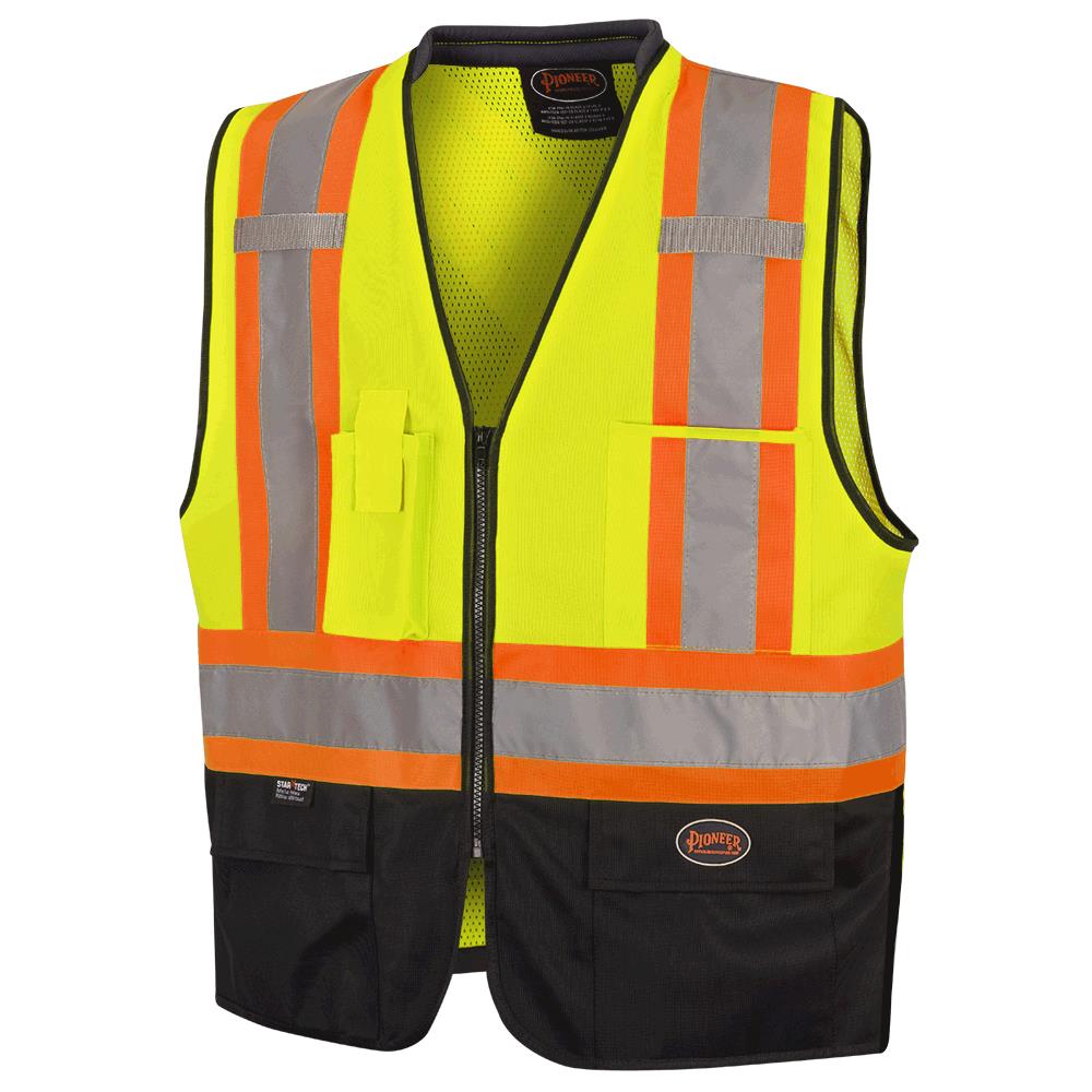 PIONEER 6895 ZIP-FRONT-BI-COLOUR SAFETY VEST - HI-VIZ YELLOW