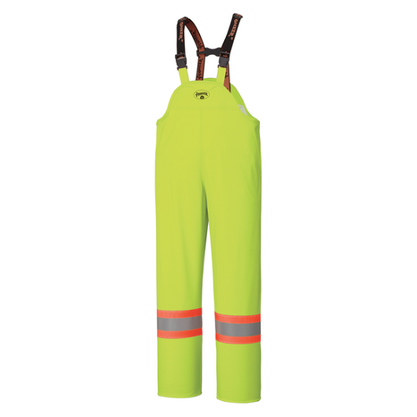 PIONEER 5895 FLAME RESISTANT PU STRETCH WATERPROOF BIB PANT - HI-VIZ YELLOW/GREEN
