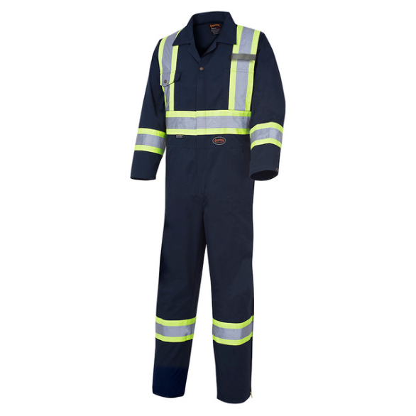 PIONEER 516T PLOY/COTTON SAFETY COVERALLS WITH BOOT ACCESS ZIPPERS - NAVY (TALL)