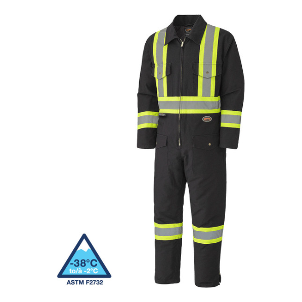 PIONEER 5539BKA QUILTED COTTON DUCK SAFETY COVERALL - BLACK