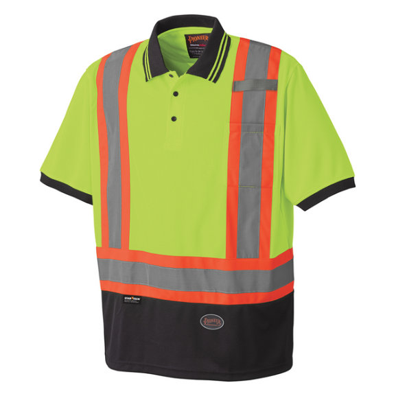 PIONEER 6987 SAFETY SHORT SLEEVE POLO SHIRT - HI-VIZ YELLOW/GREEN