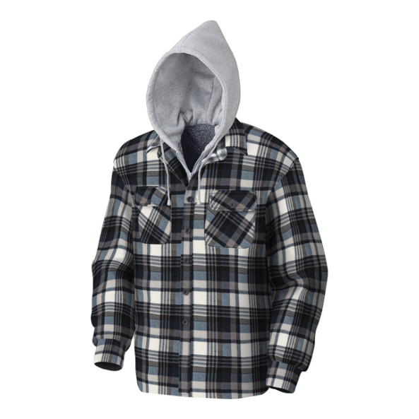 PIONEER 415BG QUILTED HOODED POLAR FLEECE HOODED SHIRT - BLUE/GREY PLAID
