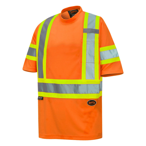 PIONEER 6970 BIRDSEYE SAFETY T-SHIRTS WITH TAPE ON SLEEVES - HI-VIZ ORANGE