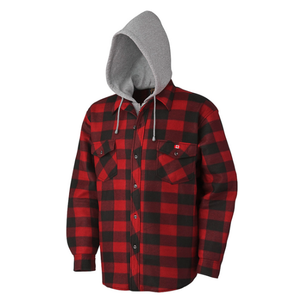 PIONEER 415RB QUILTED HOODED POLAR FLEECE SHIRT - RED/BLACK PLAID