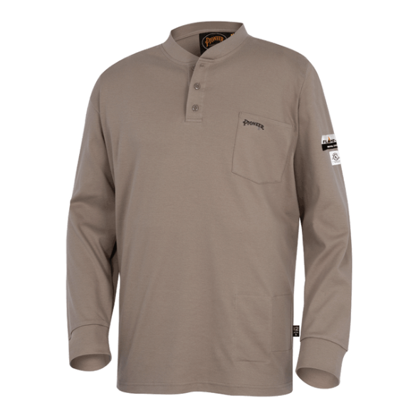 PIONEER 331 FLAME RESISTANT INTERLOCK 100% COTTON HENLEY SHIRT - BEIGE