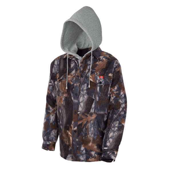 PIONEER 415CM CAMO PLAID QUILTED HOODED POLAR FLEECE SHIRT