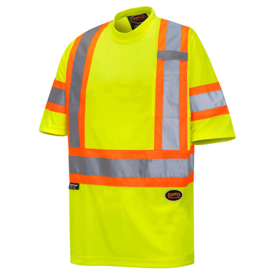 PIONEER 6971 BIRDSEYE SAFETY T-SHIRTS WITH TAPE ON SLEEVES - HI-VIZ YELLOW
