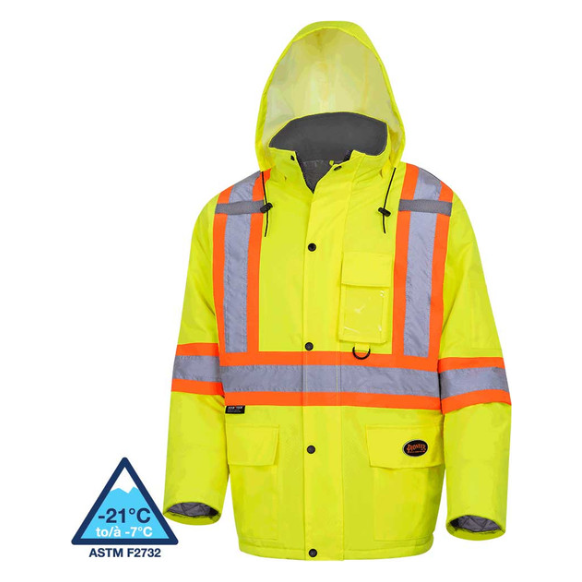 PIONEER 5031 100% WATERPROOF WINTER QUILTED SAFETY PARKA - HI-VIZ YELLOW/ GREEN