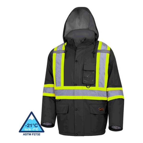 PIONEER 5031BK HI-VIZ 100% WATERPROOF QUILTED SAFETY PARKAS - BLACK