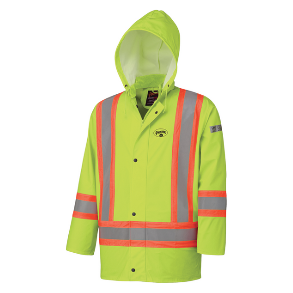 PIONEER 5894 FLAME RESISTANT PU STRETCH WATERPROOF JACKET - HI-VIZ YELLOW/GREEN