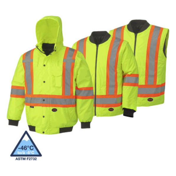 PIONEER 5023 WATERPROOF 7-IN-1 SAFETY BOMBERS - HI-VIZ YELLOW/GREEN