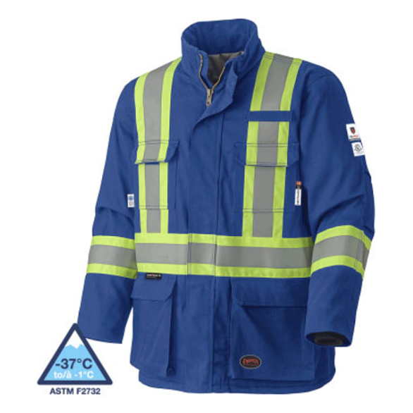 Shell fabric 100% cotton, FR treated except for orange models: FR-Tech® 88% premium cotton blended with 12% high-tenacity nylon, 10 oz (340 GSM)
Material and all components meet CGSB 155.20-2000
Sewn with inherently FR thread
All metal components are concealed to ensure no arc flash conductivity
Thermal Protective Performance (TPP) value: contact test 18.8
Meets ASTM F1506-10a, NFPA 70E and CSA Z462-15
ATPV 46 cal/cm² (Arc Thermal Protective Value)
ARC 4 Arc Rating Category
StarTech™ FR reflective tape