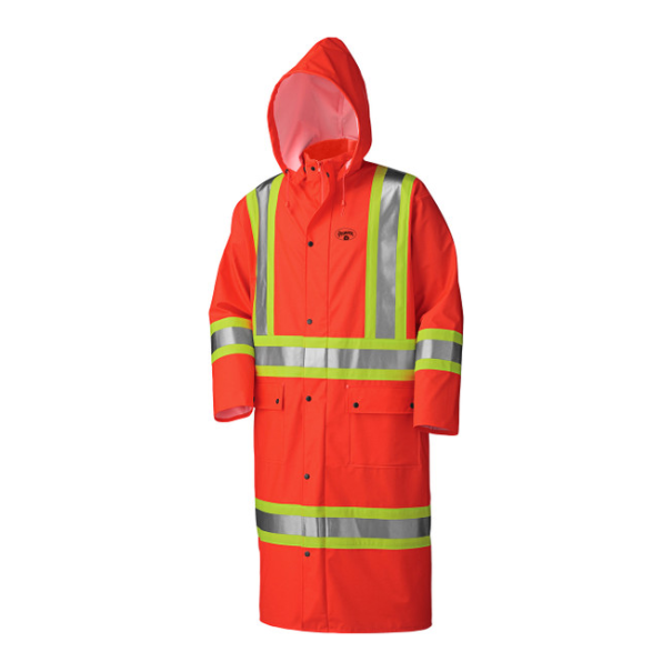 PIONEER 5896 FLAME RESISTANT PU STRETCH LONG WATERPROOF COAT - HI-VIZ ORANGE
