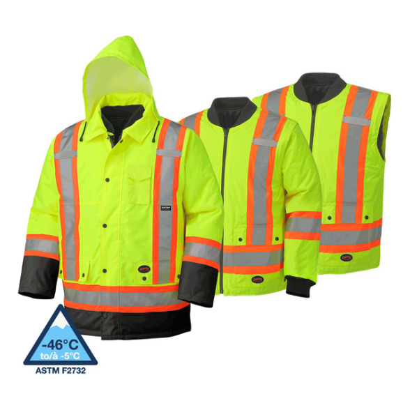 PIONEER 5021BB WATERPROOF 7-IN-1 SAFETY PARKAS - HI-VIZ YELLOW/GREEN