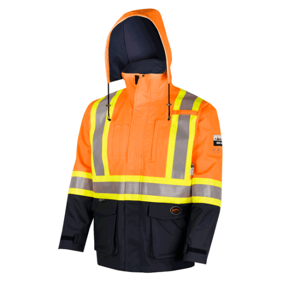 PIONEER 4484 "THE DEFENDER" FLAME RESISTANT/ARC/ANTISTATIC SAFETY WATERPROOF JACKET - HI-VIZ ORANGE