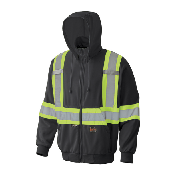 PIONEER 6942 HI-VIZ MICRO FLEECE ZIP SAFETY HOODIE - BLACK