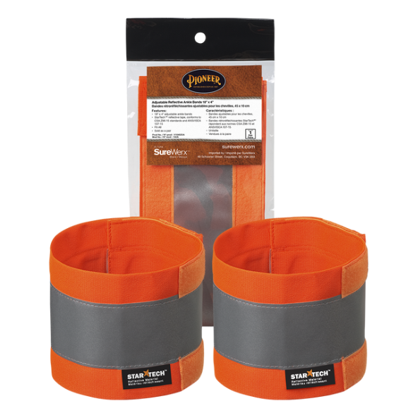 PIONEER 142A HI-VIZ 4" ADJUSTABLE REFLECTIVE ANKLE BANDS - HI-VIZ ORANGE (PAIR)