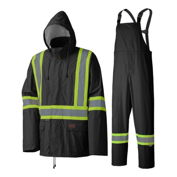 PIONEER 5599BK LIGHTWEIGHT SAFETY RAINSUITS - HANGABLE BAG - BLACK