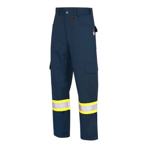 The Pioneer® Navy FR-Tech® 88/12 Safety Cargo Pants are made with Fr-Tech® 88% premium cotton material blended with 12% high-tenacity nylon, providing long-lasting protection and breathability. Multiple cargo pockets to accommodate essential field gear and outfitted with StarTech® reflective tape for enhanced visibility in low-light conditions.
• Material – Sewn with aramid inherently FR thread, these navy cargo work pants are made from 88% premium cotton material blended with 12% high-tenacity nylon,