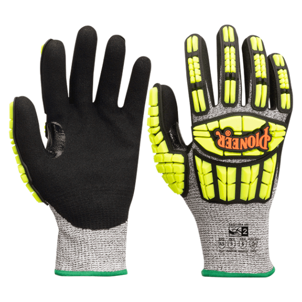 Material – With a sandy nitrile-coasted material on the palm, fingers, and thumb, these TPR Impact-Resistant Gloves, Cut Level A5 are oil resistant and grant users an excellent grip
• Applications – Tailored to be used for various industries including construction, oil/gas, automotive, shipping/receiving, metal/glass fabrication and much more!
• Features – The amazing resistance and dexterity comes from the heavy-duty TPR on the fingers, thumb, knuckles, and the back of the hand.
• Design – For the