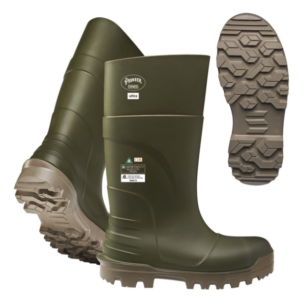 • Rated for -50°C
• Composite toe and non-metallic midsole provides full safety protection and increased thermal insulation in cold weather
• Omega/EH rated
• Winter tire inspired tread pattern features wider and deeper dispersion lines designed to pull water up and away from the contact point between the sole and ground for greater slip resistance
• Aggressive tread design to provide superior traction in snow and mud
• Reinforced ankle protection and extra ankle room to prevent rubbing
• Upper grip on boot