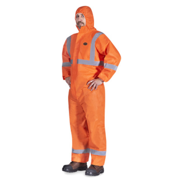 PIONEER 2077 DISPOSABLE SMS COVERALL WITH REFLECTIVE TAPE - ORANGE
