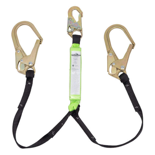 PEAKWORKS SA-64022-4 SHOCK ABSORBING TWIN LEG LANYARD - SNAP & FORM HOOKS- 4' (1.2M)