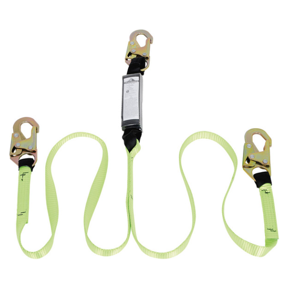 • SP (Shock Pack) lanyards are comprised of "tear webbing" which is woven in a manner that allows the webbing to tear when it has a load applied to it. This tearing absorbs a significant amount of downward force under load, reducing injury. This tear webbing is folded and shrink-wrapped into a compact 1 x 2 x 6" (2.5 x 5 x 15 cm) pack that is sewn into the lanyard next to the body connector.
• Certified to CSA Z259.11-17 standards
• Made with a superior grade, heavy-duty 1-3/4" (45 mm) or 1" (25 mm)