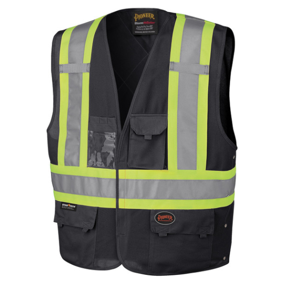PIONEER 135 INTERLOCK ADJUSTABLE SIDES SAFETY VEST - BLACK