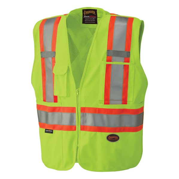 PIONEER 6936 TEAR-AWAY MESH BACK ZIP FRONT SAFETY VEST - HI-VIZ YELLOW/GREEN