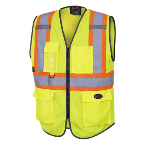 PIONEER 6959 ZIPPER FRONT SAFETY VESTS - HI-VIZ YELLOW/GREEN
