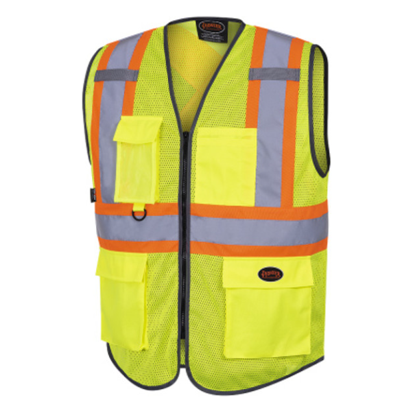 PIONEER 6961 ZIPPER FRONT SAFETY VESTS - POLY MESH - HI-VIZ YELLOW/GREEN