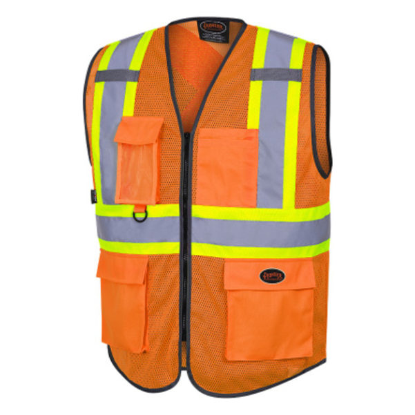 PIONEER 6960 ZIPPER FRONT SAFETY VESTS - POLY MESH - HI-VIZ ORANGE