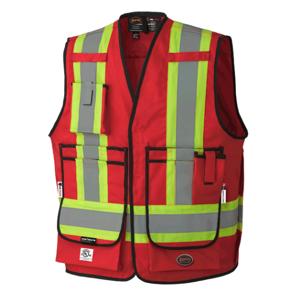 PIONEER 7731 FR-TECH 88/12 FLAME RESISTANCE/ARC RATED SURVEYOR'S SAFETY VESTS 7OZ - HI-VIZ RED