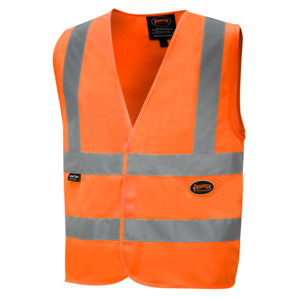 PIONEER 6885 POLYESTER TRRICOT SAFETY VEST WITH 2" TAPE - HI-VIZ ORANGE