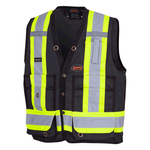 PIONEER 6692BK HI-VIZ SURVEYOR'S SAFETY VEST - BLACK