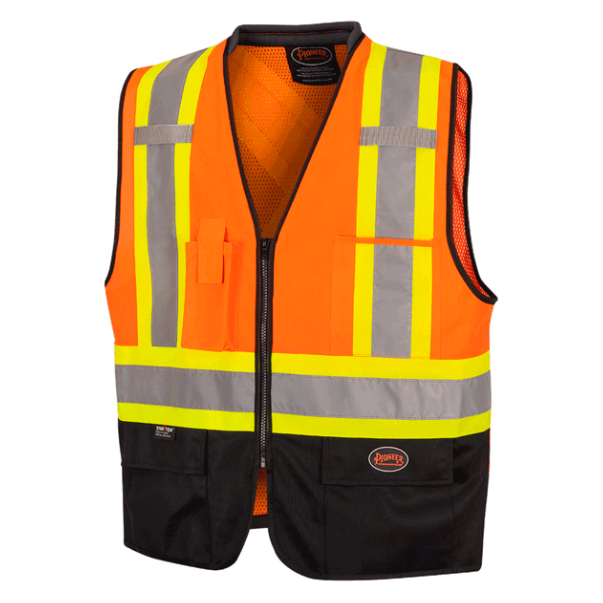 PIONEER 6894 ZIP-FRONT-BI-COLOUR SAFETY VEST - HI-VIZ ORANGE