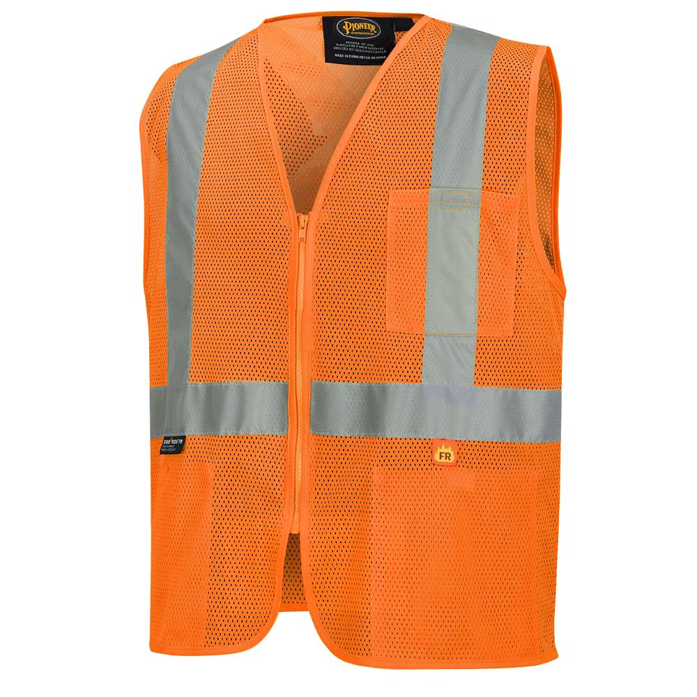 PIONEER FR HI-VIS POLY MESH SAFETY VEST - ZIPPER CLOSURE - HI-VIS ORANGE
