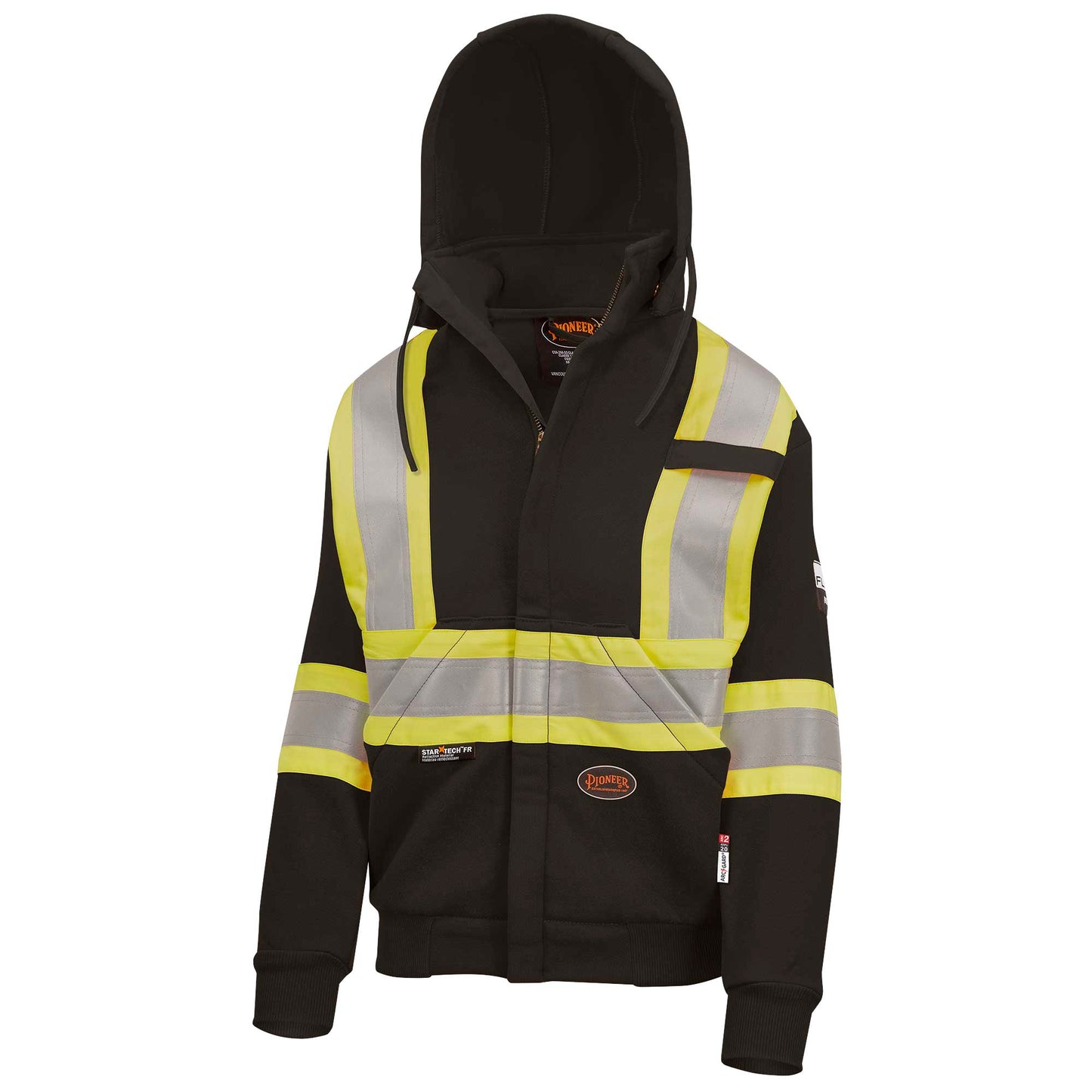 PIONEER WOMENS HI-VIS FR HEVYWEIGHT COTTON SAFETY HOODIE - ZIPPER CLOSURE