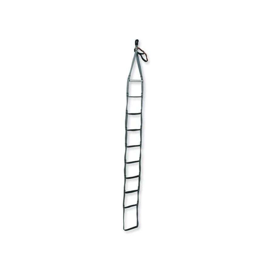 10 steps with an aluminum spreader bar at the top to hold them open
1 (25 mm) flat webbing for comfort and durability
Two full-strength handle/clip-in loops
Veteran wall climbers know that the old-style alternating-step aiders tend to twist and tangle in the wind. Ladder Aiders eliminate this nuisance and are easier to use with big boots. A full 6-feet long, these are taller than many aiders for maximum efficiency.
