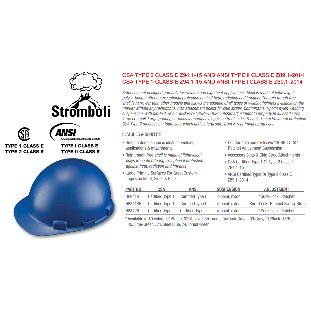 STROMBOLI HAT SAF CSA TYPE 1 RATCHET