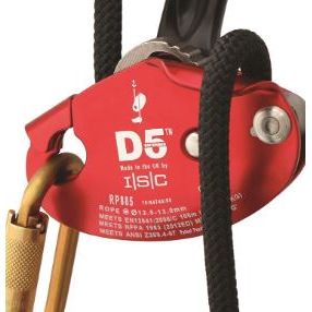 The D5 Descender has been designed for use on 1/2" (12.7mm) rope. The D5 is EN12841:2006/C and is compliant with NFPA G and ANSI Z359.4:2013 and developed for the North American Fire & Rescue and Tower Climbing markets, which typically use 1/2" ropes.   The D5 is a double-stop device with an auto-lock function, which is activated whenever the operator releases the handle; and a panic-brake function, which is not overly sensitive in normal use. The D5 also has a double-locking safety mechanism.  In addition