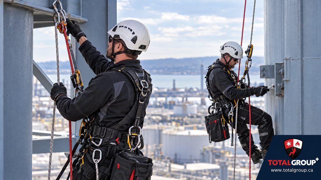 Total Group rope-access technicians working on an industrial structure