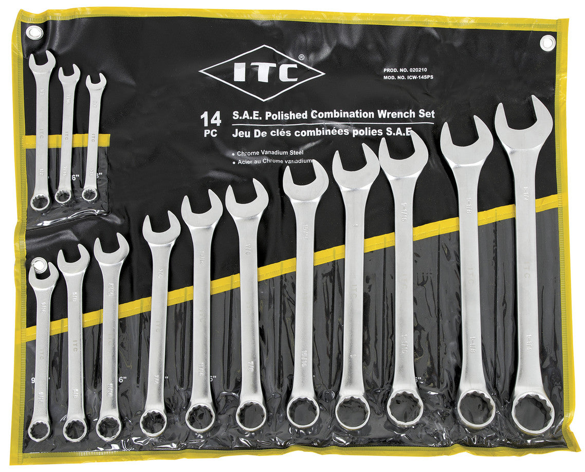 ITC ITC ICW-14PS 14-Piece S.A.E. Polished Combination Wrench Set — SUW-020210