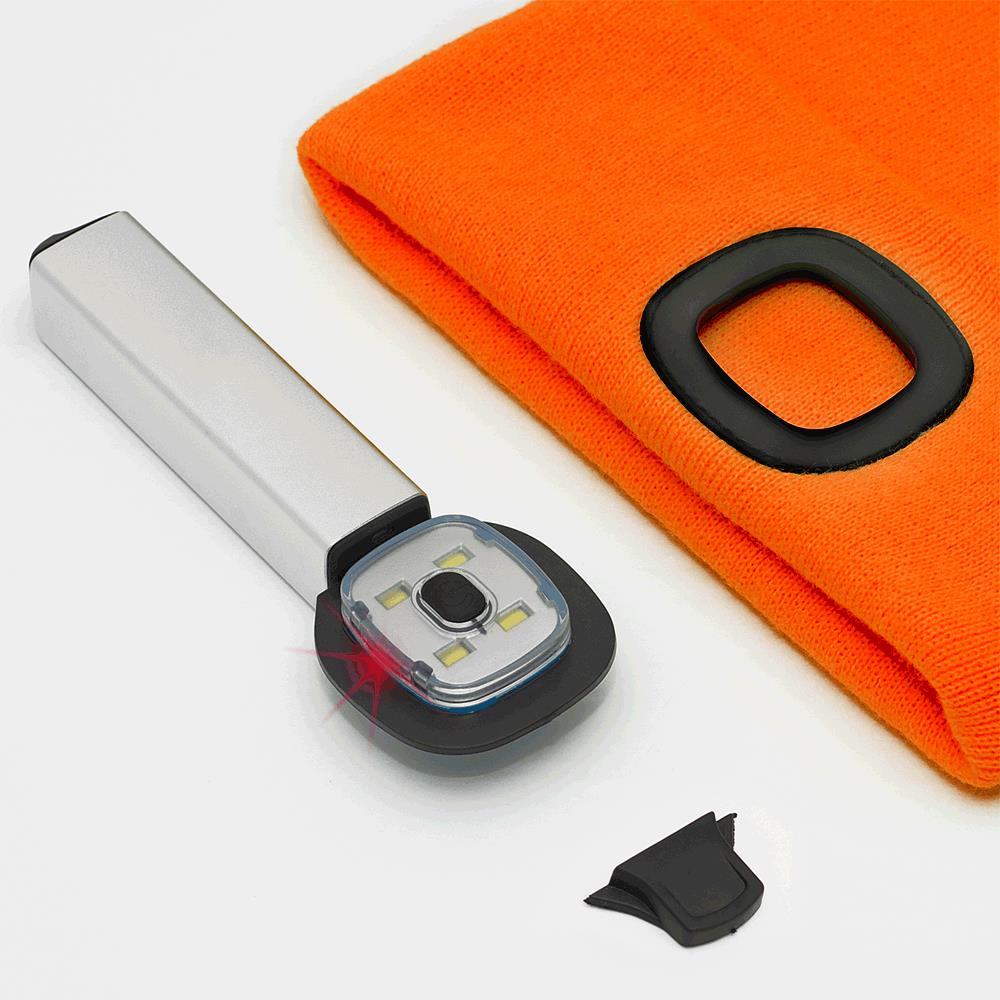 KNIT TOQUE WITH LED HEADLIGHT – HI-VIS ORANGE – ONE SIZE FITS ALL