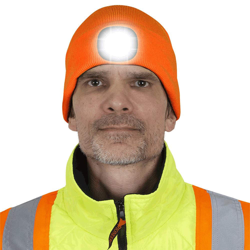 KNIT TOQUE WITH LED HEADLIGHT – HI-VIS ORANGE – ONE SIZE FITS ALL