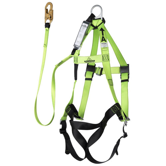PeakWorks FBH-10000A6440-4 harness/lanyard integral combo with shock-absorbing lanyard and snap hook