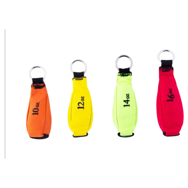 Material: Double wall made of Cordura
Ring: Nickle Plated
Pellets: Stainless steel
Weight

1570TB-10oz Orange
1570TB-12oz Yel
1570TB-14oz Green
1570TB-16oz Red