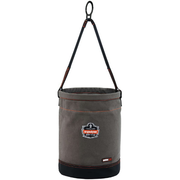 Maximum safe working capacity: 150lbs (68kg). Maximum safe tool tether anchor capacity on each attachment: 20lbs (9kg)
12.5in diameter (32cm), 17in height (43cm)
Molded plastic top ring to maintain wide opening for viewing and accessing contents